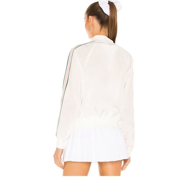 Revolve Tennis Club Athleisure White Zip Up Jacket Pink Green Stripe Size XL - Picture 2 of 16